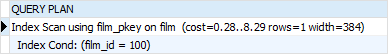 PostgreSQL EXPLAIN - shows plan for a query with an index